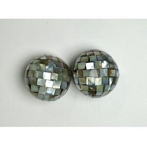 🩶Vintage Mosaic Mother of Pearl Clip Earrings